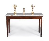 A mahogany console table, the base George III, circa 1780, the marble top, 20th century