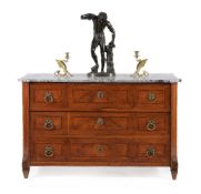 A Continental walnut and fruitwood crossbanded commode