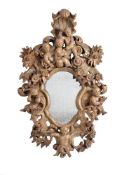 An Italian carved and painted wood girandole wall mirror