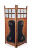 Of military interest, an oak two fold screen, late 19th/ early 20th century