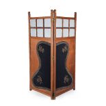 Of military interest, an oak two fold screen, late 19th/ early 20th century