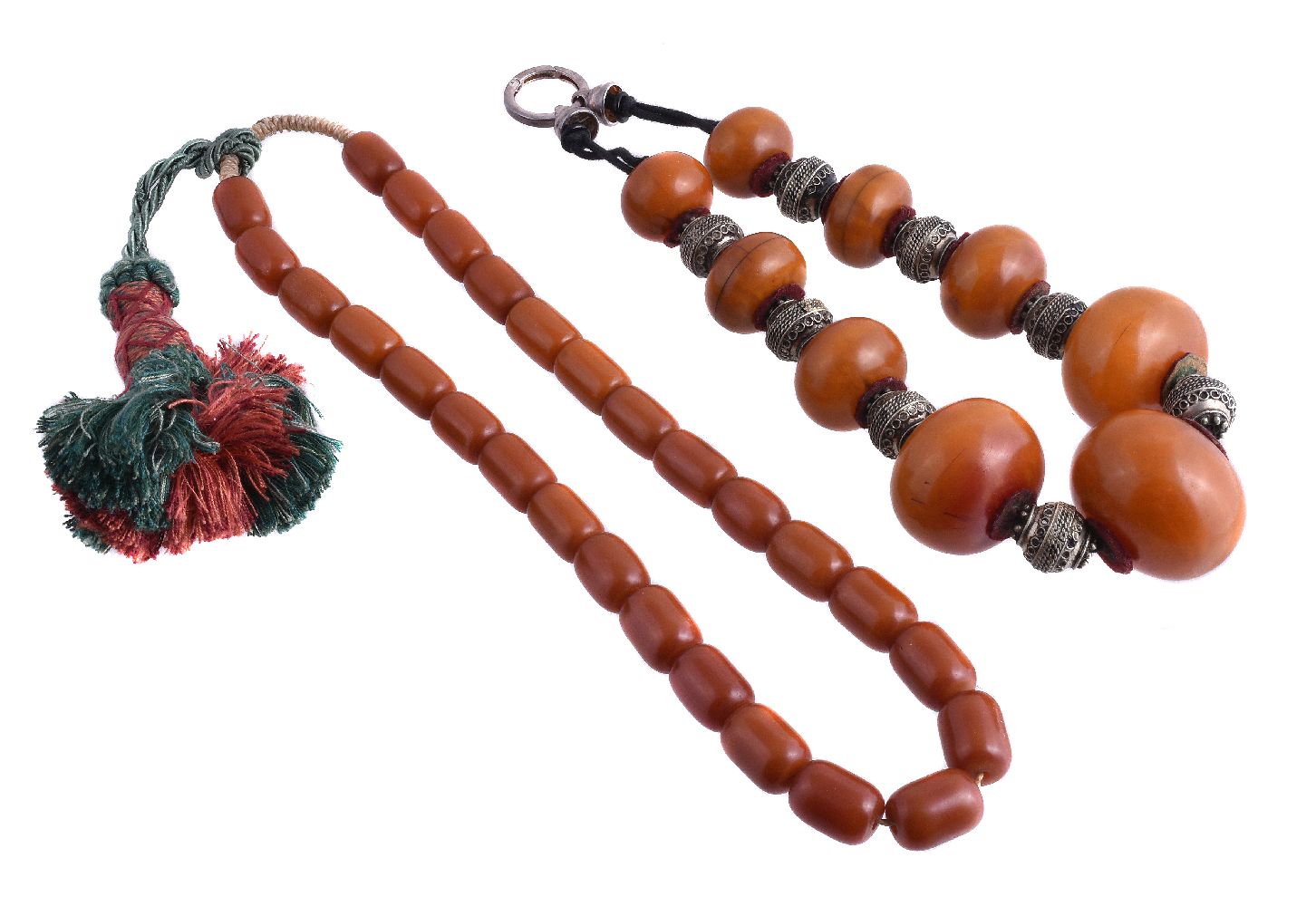 An amber coloured resin bead necklace