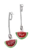 A pair of diamond and glass watermelon earrings