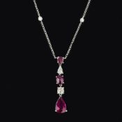 A pink tourmaline, ruby and diamond necklace