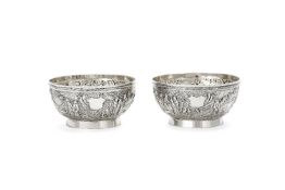 A pair of Chinese export silver small circular bowls by Wang Hing