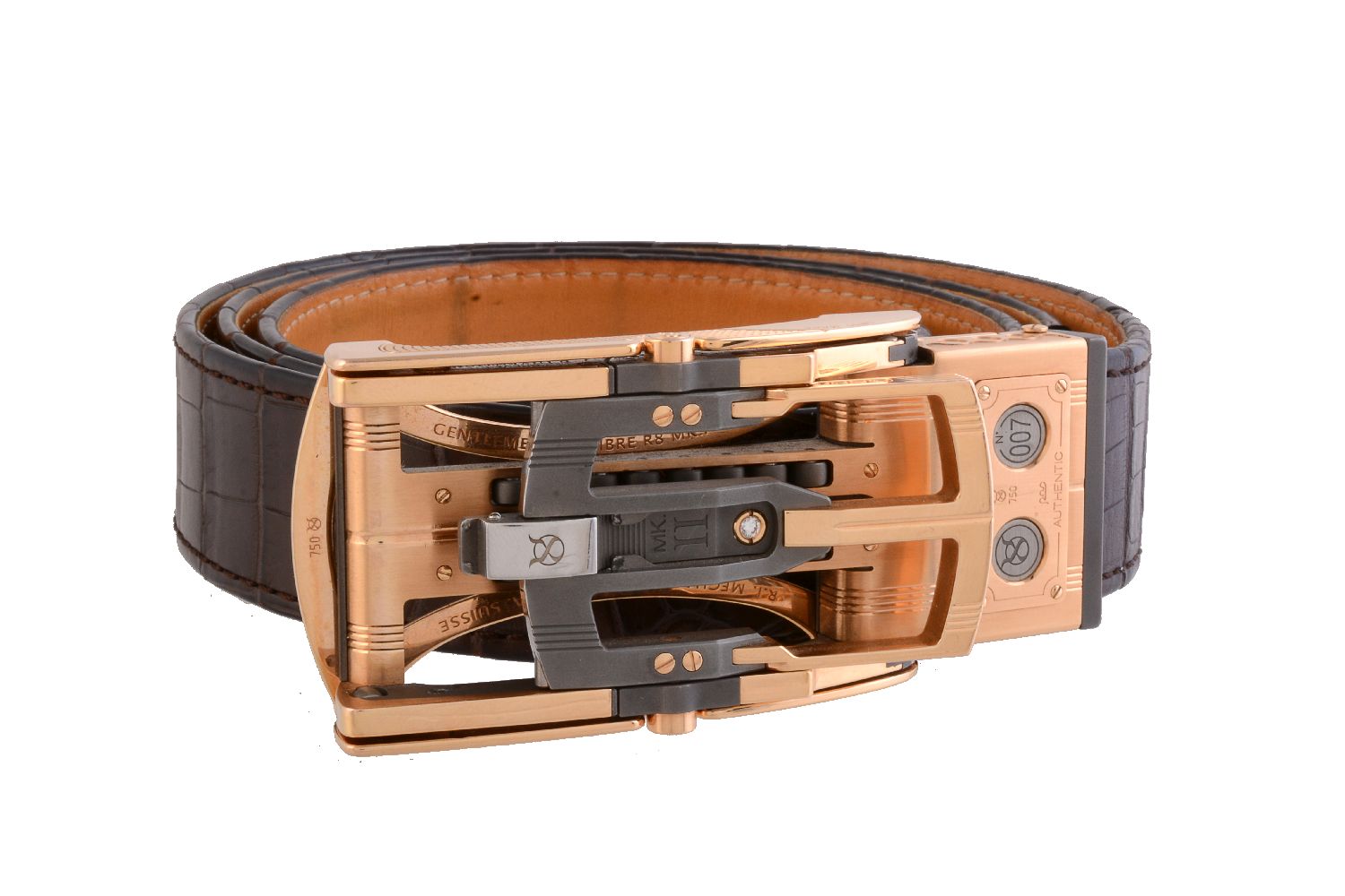 ϒ Roland Iten, Calibre R8 Mk II, a gold coloured, steel, titanium and diamond belt buckle