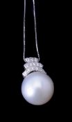 A South Sea cultured pearl and diamond pendant
