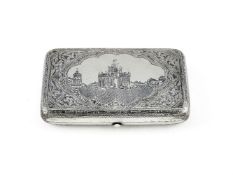 A Russian silver and niello rounded rectangular cigarette case by I. P. Prokofiev