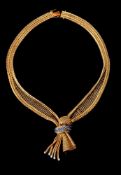 Ω A 1960s gold coloured sapphire and diamond necklace