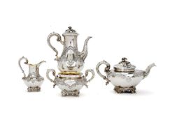 ϒ A matched early Victorian silver four piece baluster coffee and tea service