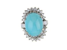 A 1970s diamond and turquoise cluster dress ring