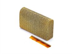 A 1960s gold coloured woven clutch bag