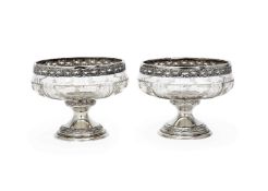 A pair of French silver mounted pedestal glass bowls by Joseph Crossard