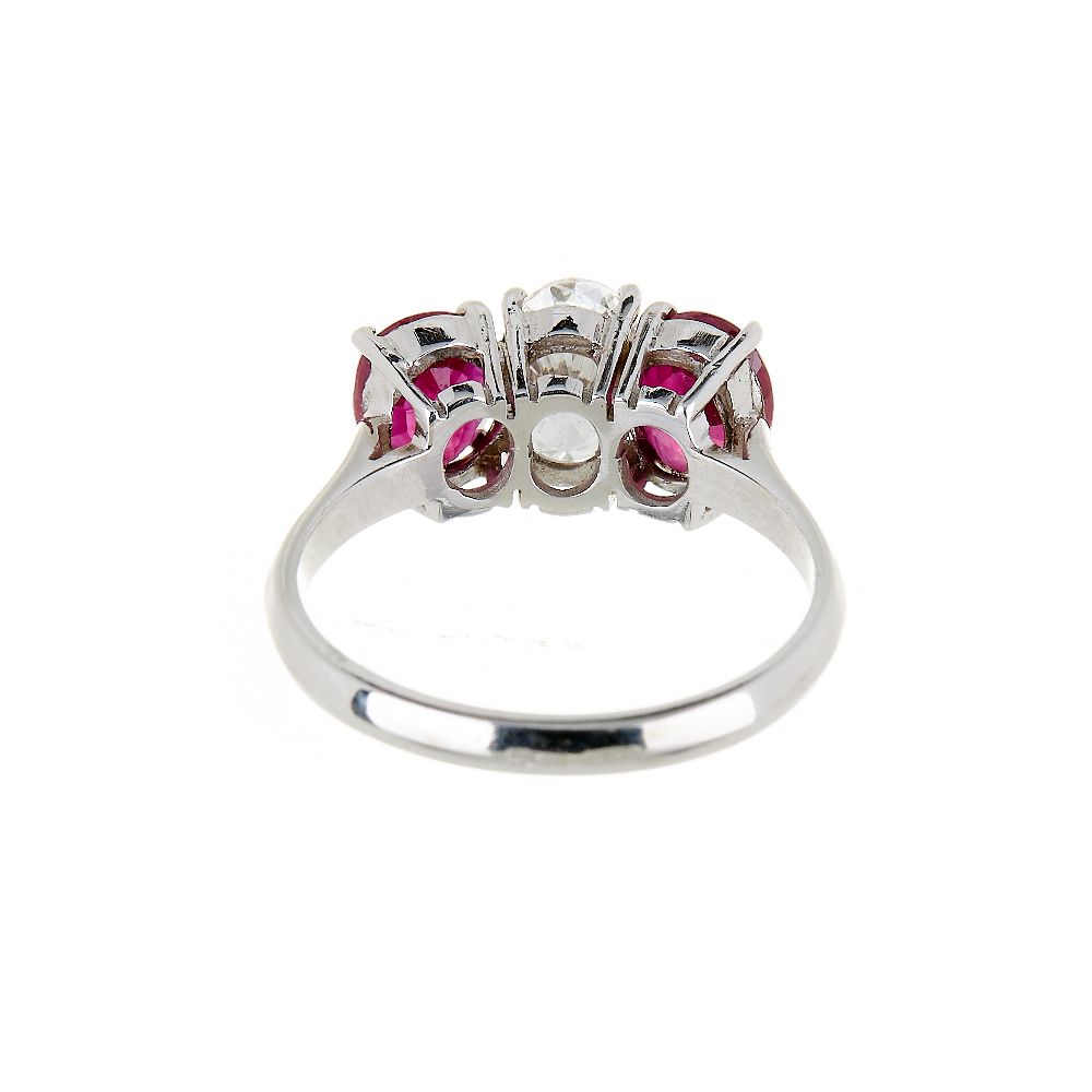 A ruby and diamond three stone ring - Image 2 of 2