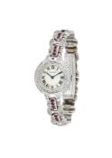 Cartier, Vendome, a lady's 18 carat white gold, diamond and ruby bracelet watch