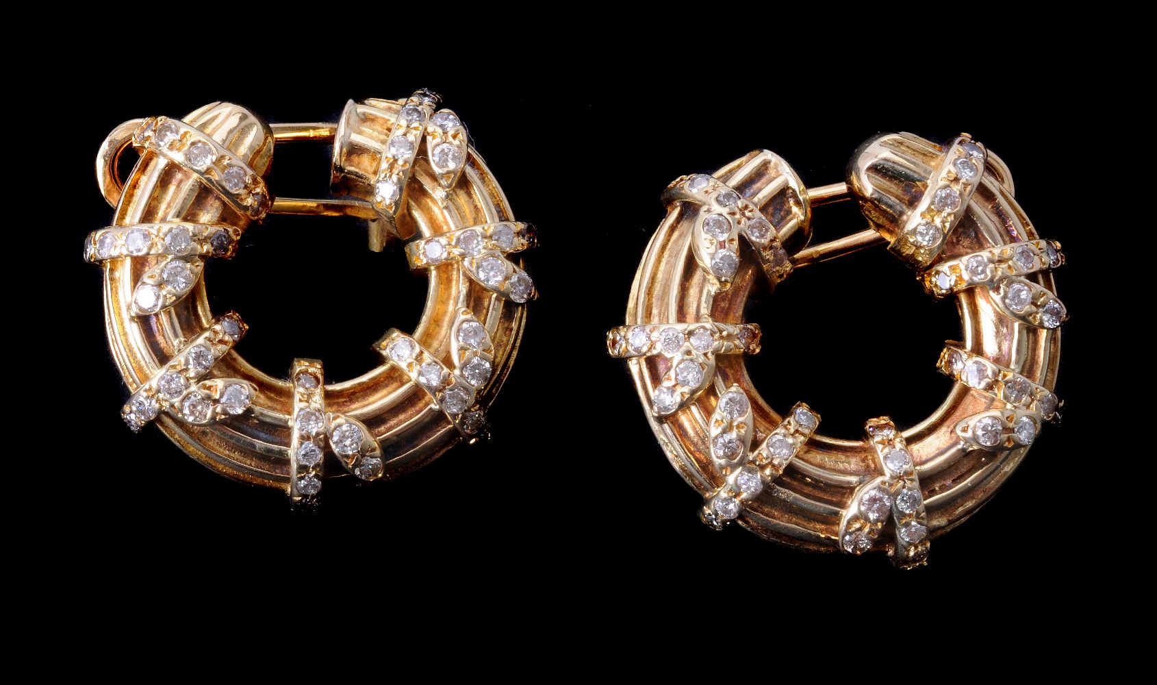 A pair of hooped diamond earrings
