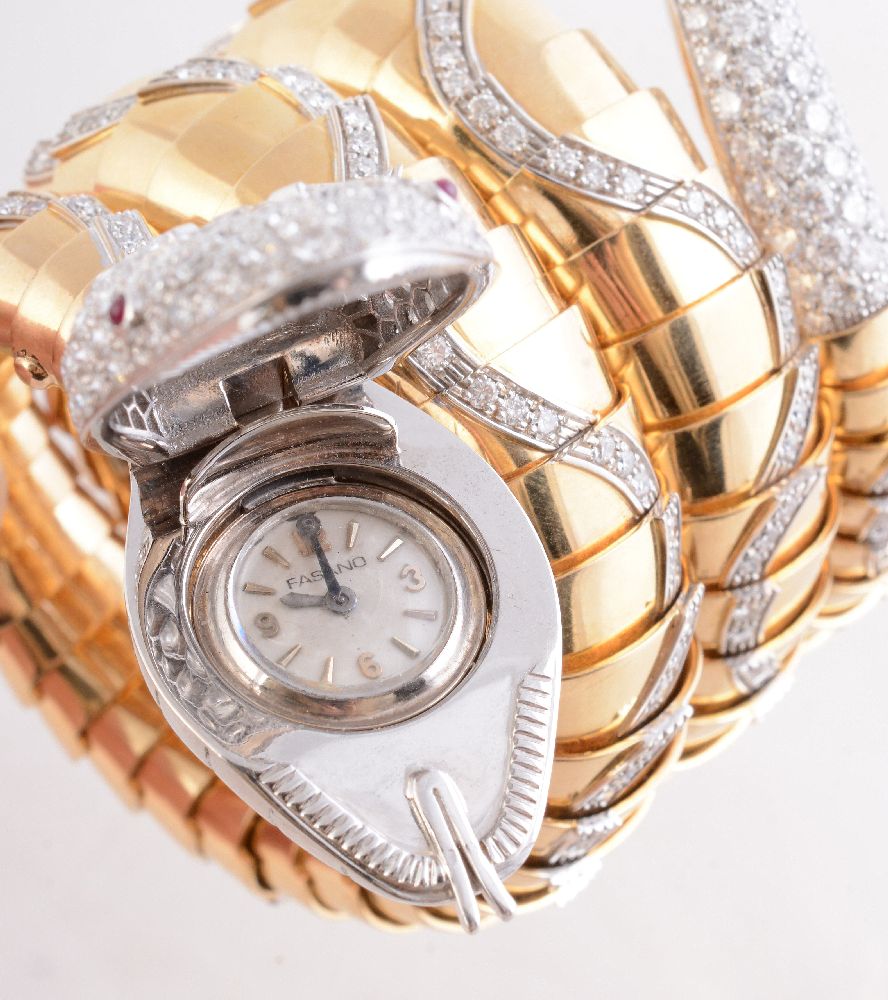A diamond ‘Serpenti’ bangle watch by Carlo Illario e Fratelli for Fasano - Image 5 of 6