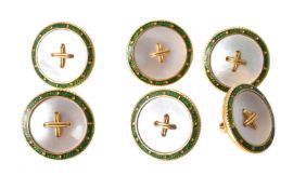 ϒ A set of six early 20th century enamel and mother of pearl buttons