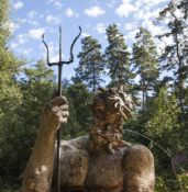 A composition stone, resin and steel fountain modelled as a bust of Poseidon, modern