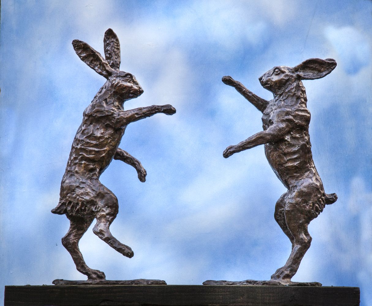 John Cox (British, 1952-2014), Boxing Hares