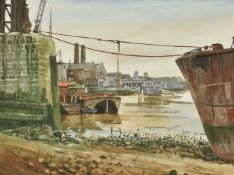 λ Jonathan Pike (British b. 1949)Quiet morning at the docks