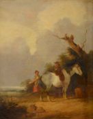 Circle of William Shayer Senior (British 1787-1879)Peasants with a horse;Peasant and his donkey on t