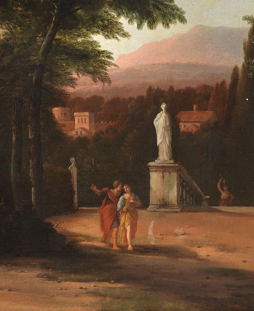 Hendrick Danckerts (Dutch 1625-1680)Classical Italianate landscape with figures - Image 3 of 4