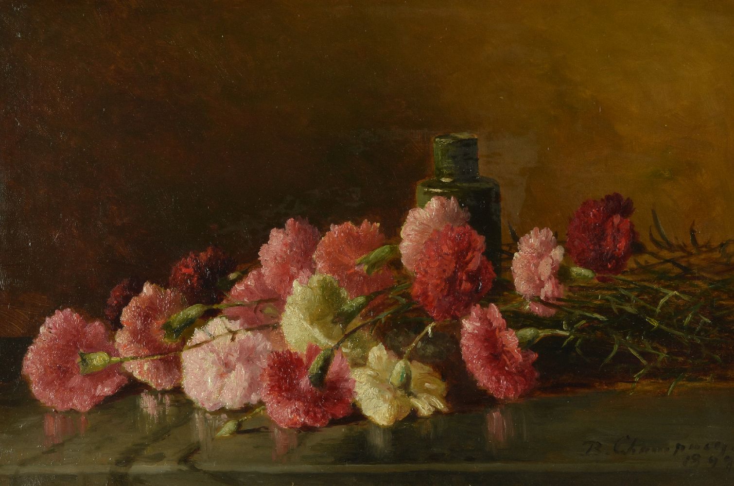 Benjamin Champney (American 1817-1907)Still life Chrysanthemums