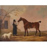 Edwin Cooper (British 1785-1833)Horse and groom with dog in a landscape