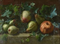 Arthur Potter (British fl. 1880)Still life of pears, an apple and pomegranate amongst ivy