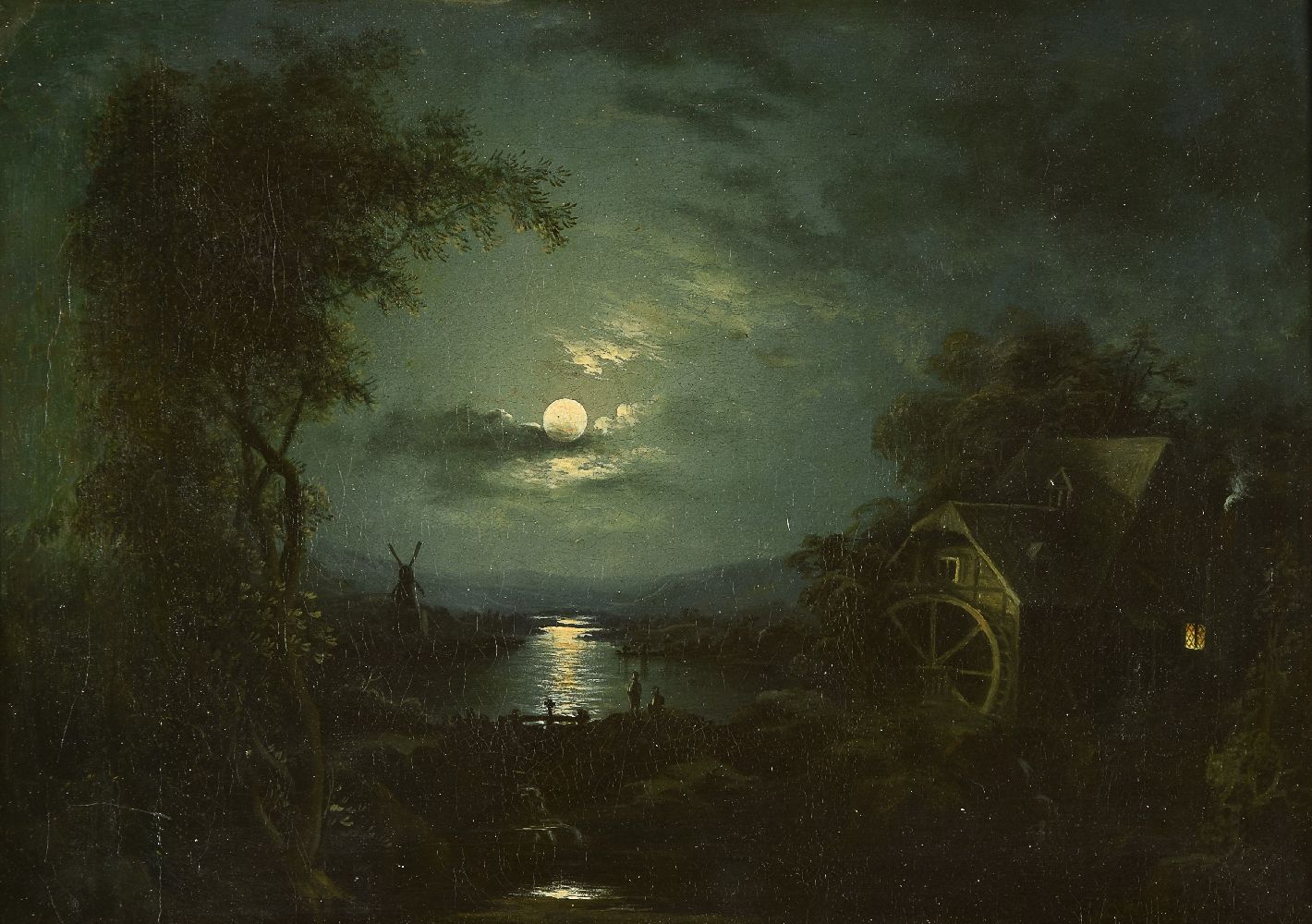 Circle of Sebastian Pether Moonlight over mill