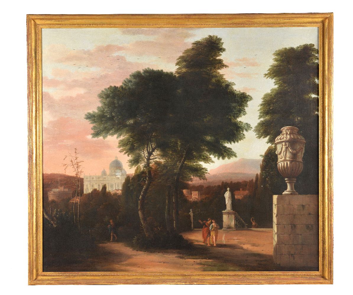 Hendrick Danckerts (Dutch 1625-1680)Classical Italianate landscape with figures - Image 2 of 4