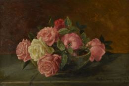 Benjamin Champney (American 1817-1907)Still life of roses in a bowl