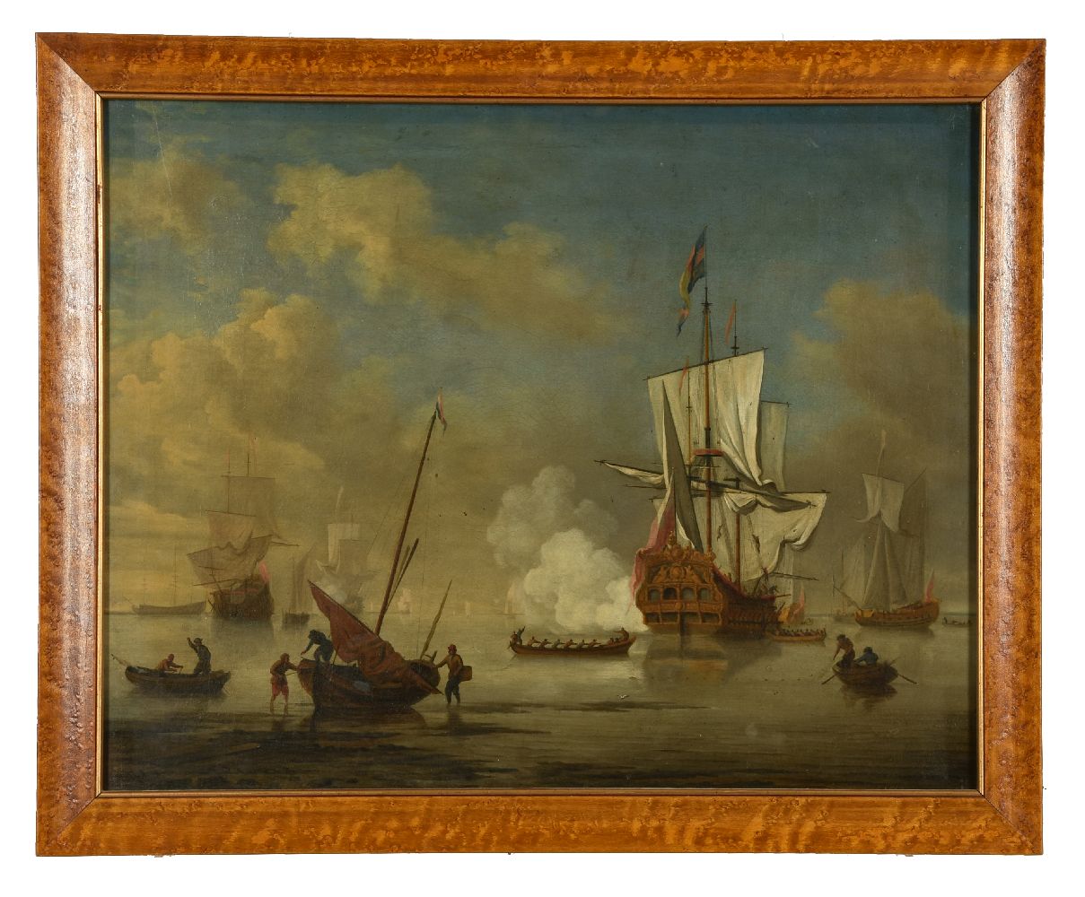 Circle of Peter Monamy (British 1689-1749)Royal Man o'war ship fire a gun salute - Image 2 of 3