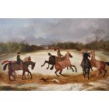 David Dalby of York (British 1780-1849)Grooms Exercising Horses in Winter