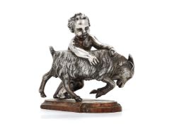 A Victorian silver model of a cherub with a billy goat