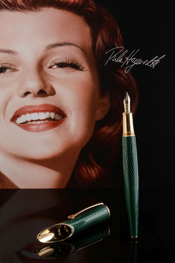 Montblanc, Rita Hayworth, a limited edition gold coloured and green lacquer fountain pen