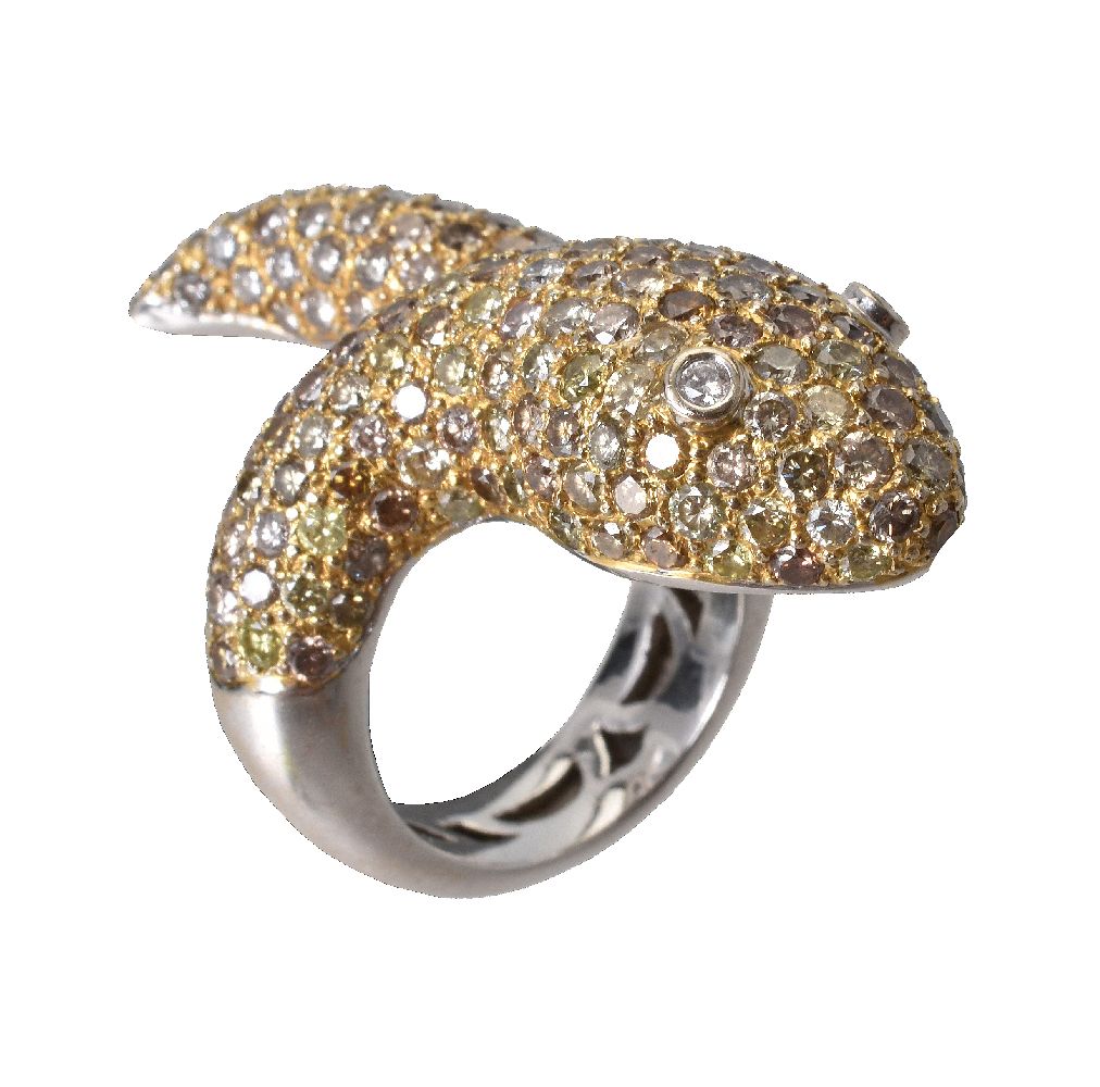 A diamond serpent dress ring