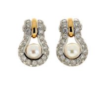 A pair of diamond and Akoya cultured pearl ear pendants