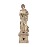 An Italian carved silvered wood figural Reliquary representing San Taddeo