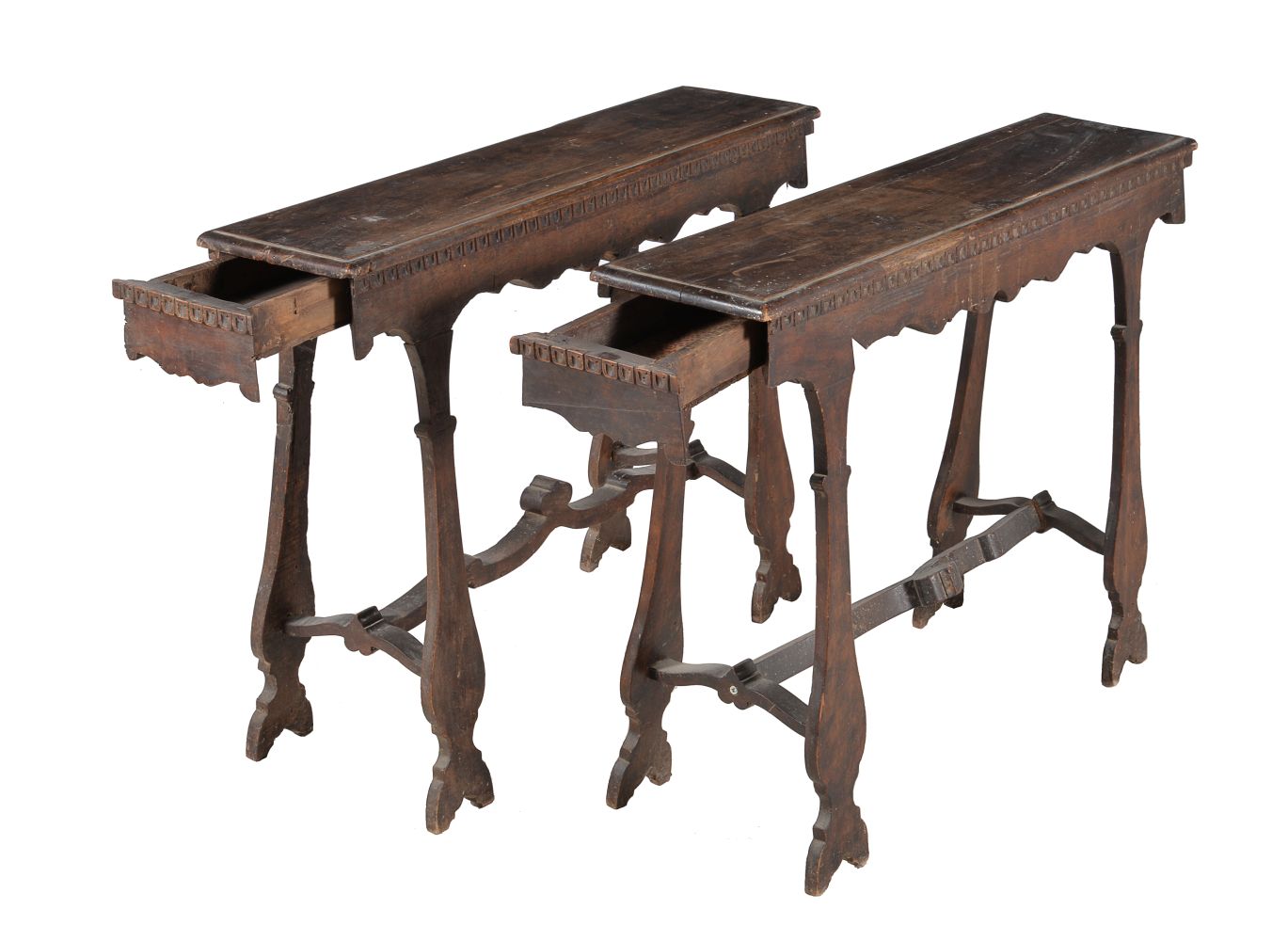 A pair of fruitwood forms, 18th century and later - Image 2 of 2