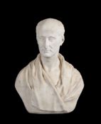 An English sculpted white marble bust of a gentleman