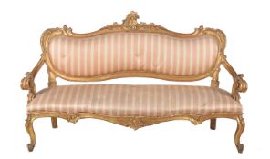 A Continental giltwood and upholstered settee, mid-19th century