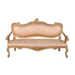 A Continental giltwood and upholstered settee, mid-19th century