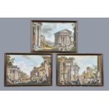 A set of six hand coloured engravings of classical views of Rome