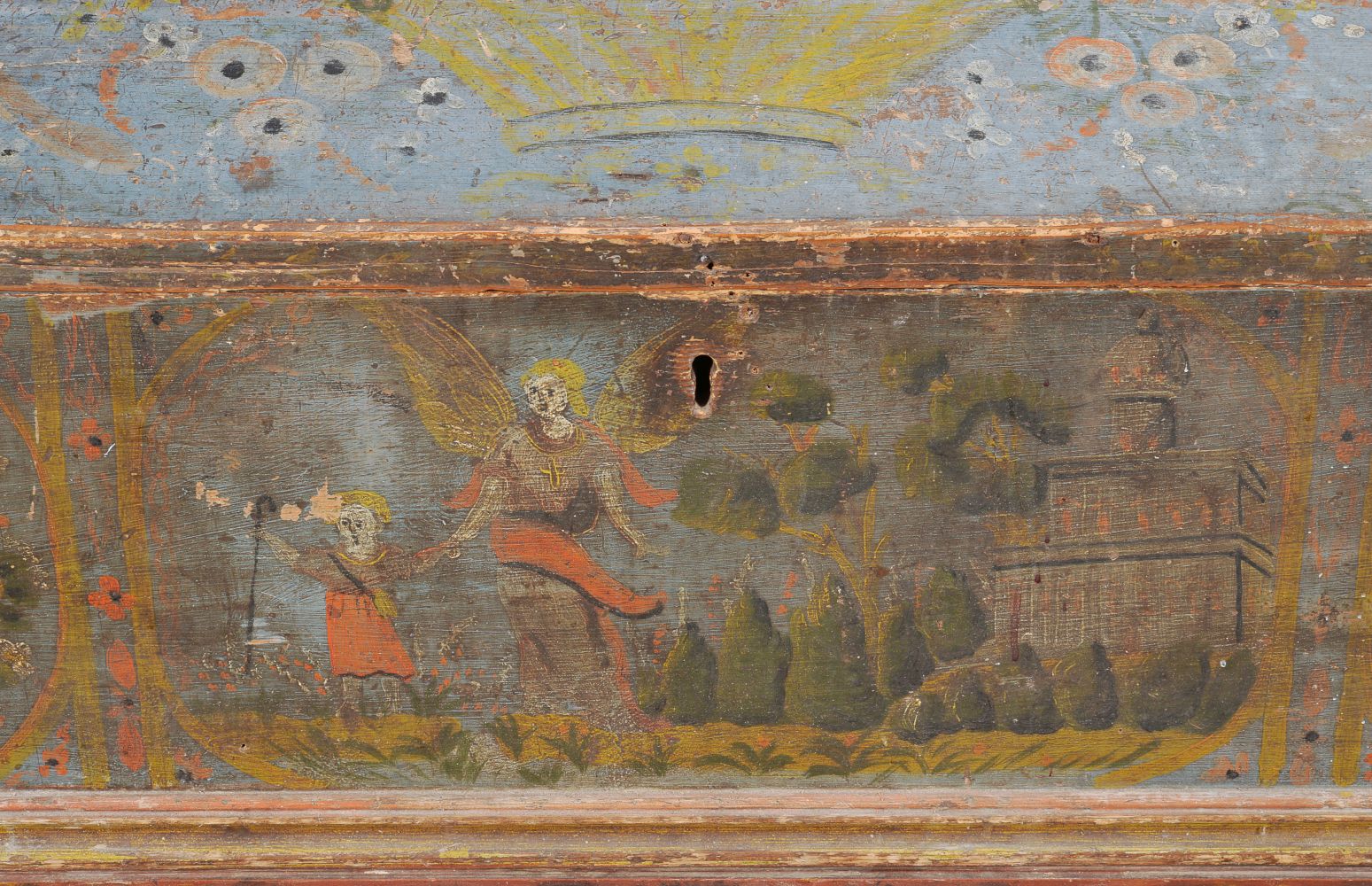 A painted pine coffer on stand, Tyrolean, late 18th century - Image 2 of 2