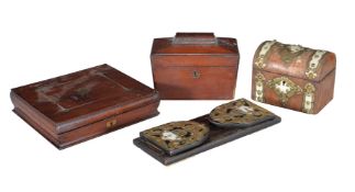 ϒ A Victorian mahogany and brass inlaid cutlery box