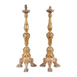 A pair of Italian giltwood pricket altarsticks refitted as table lamps