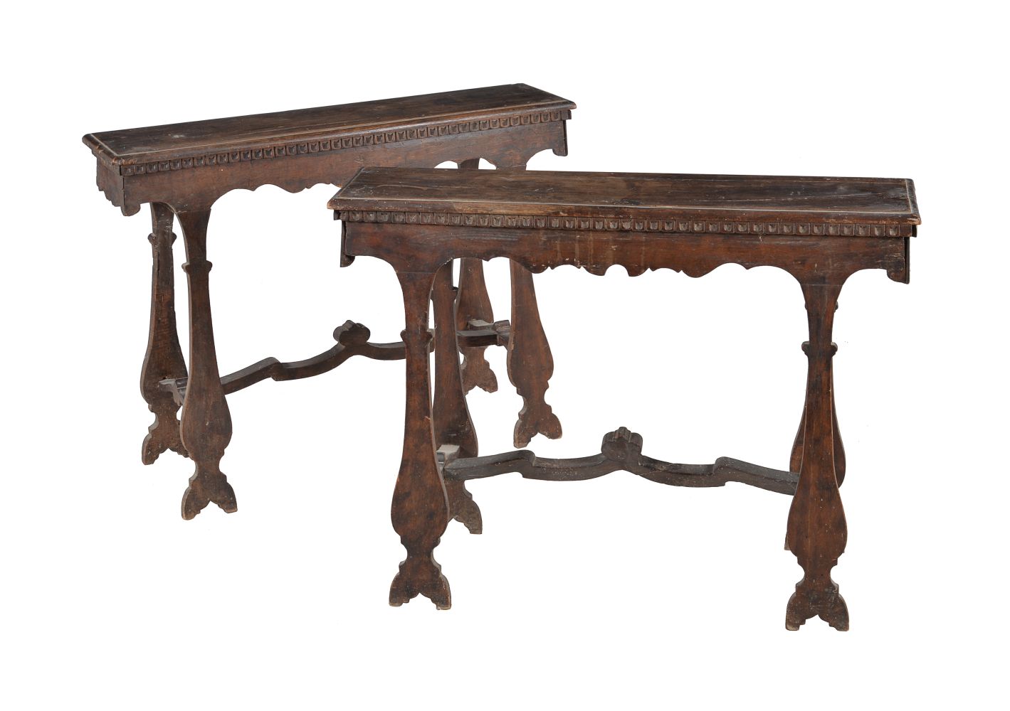 A pair of fruitwood forms, 18th century and later