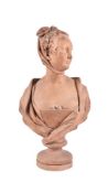 A Continental sculpted terracotta bust of a lady in 18th century style